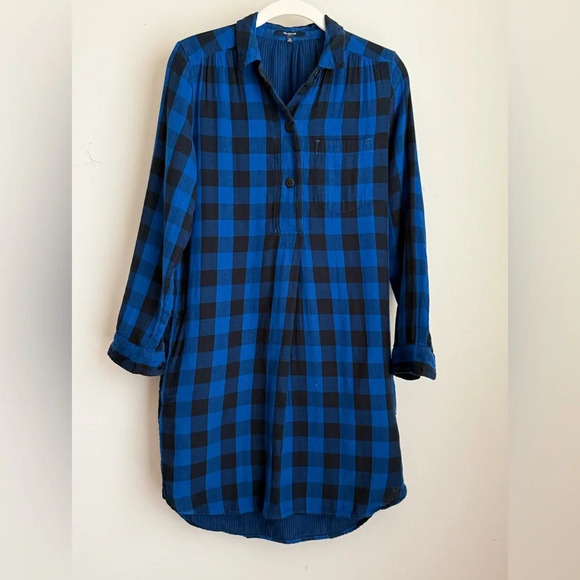 Madewell Dresses & Skirts - Madewell Flannel Shirt Dress - Latitude Blue Black Buffalo Plaid Size XS
